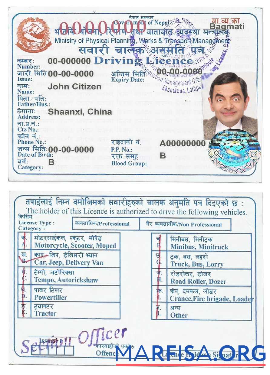 Realistic Nepal driving license real example